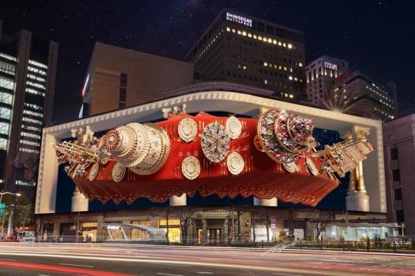 신세계백화점 본점 외벽 스크린의 크리스마스 영상 이미지 사진신세계백화점