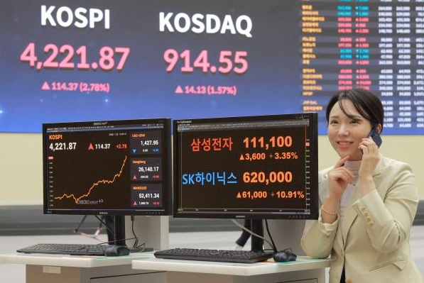 [포토] 코스피 4200 뚫고 사상 최고가 또 갱신