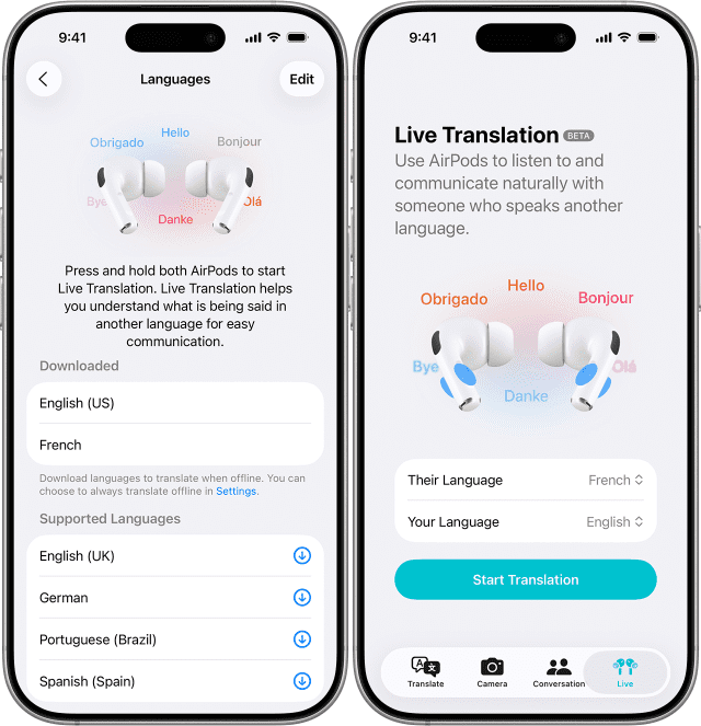 에어팟의 실시간 번역 기능 사진애플