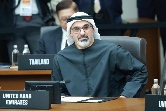 Crown Prince Khaled bin Mohamed Al Nahyan of Abu Dhabi attends a session of the 2025 Asia-Pacific Economic Cooperation APEC Summit in Gyeongju South Korea on Oct 31 2025 Yonhap