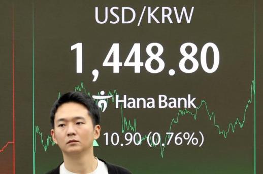 강달러·증시 조정 겹악재에…환율 1450원 턱밑