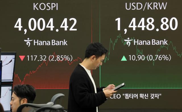 5일 오후 서울 중구 하나은행 본점 딜링룸 현황판에 코스피지수 종가가 표시돼 있다 사진연합뉴스