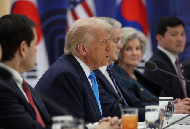 도널드 트럼프 미국 대통령이 지난달 29일 경북 경주박물관에서 열린 이재명 대통령과의 한미 정상회담에서 발언하고 있다 사진연합뉴스