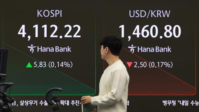 12일 서울 을지로 하나은행 본점 딜링룸 현황판에 코스피 원달러 환율이 표시되고 있다 이날 코스피는 전 거래일보다 895포인트022 내린 409744로 출발했다사진연합뉴스
