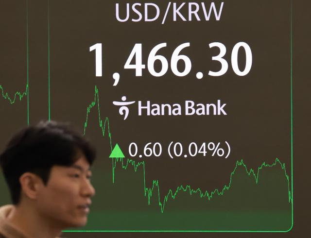 13일 서울 을지로 하나은행 본점 딜링룸에서 한 외환딜러가 증시 현황판 앞을 지나고 있다 
    이날 서울 외환시장에서 원달러 환율 주간 거래 종가는 20원 오른 달러당 146770원을 기록했다