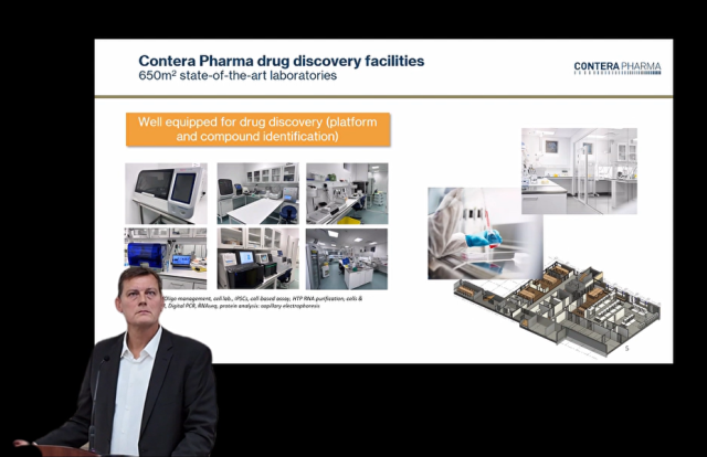 토마스 세이거 콘테라파마 CEO가 룬드벡과 공동연구 계약 체결에 대해 설명하고 있다사진부광약품 온라인 IR 캡쳐
