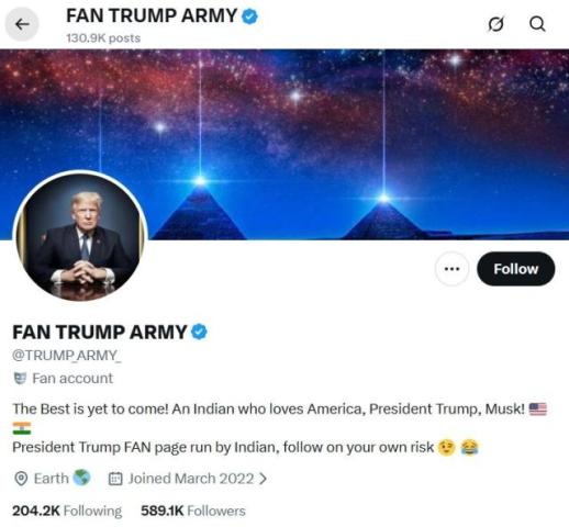 58만 팔로어 친트럼프 SNS 계정, 알고보니 인도에서 운영…美 정치권 파장