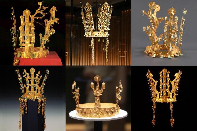 6 chiếc vương miện vàng Silla được tìm thấy ở Hàn Quốc được trung bày tại Bảo tàng Gyeongju ẢnhCục Di sản văn hóa quốc gia Hàn Quốc