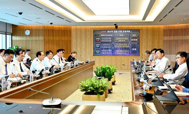BNK금융그룹 관계자들이 생산적 금융 지원 프로젝트와 관련해 논의하고 있다 사진BNK금융그룹