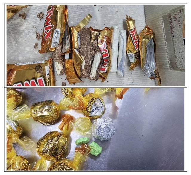Illicit drugs packaged as chocolate bars and candies to smuggle into Korea Courtesy of Korea Customs Service
