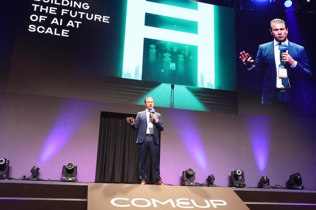 HUMAIN CEO Tareq Amin speaks during his keynote at COMEUP 2025 in Seoul AJP Han Jun-gu