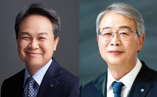 왼쪽부터 진옥동 신한금융지주 회장 임종룡 우리금융지주 회장 사진각 사
