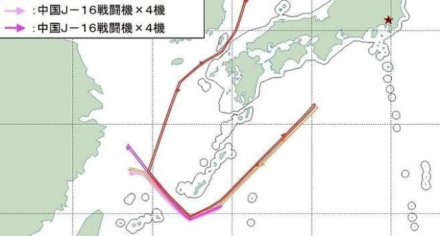 중국과 러시아 폭격기 이동 경로 붉은색 별이 도쿄 위치 그래픽통합막료감부 보도자료 갈무리
