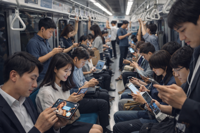 Image of Korean absorbed in handset screen for diverse everyday affairs generated by ChatGPT