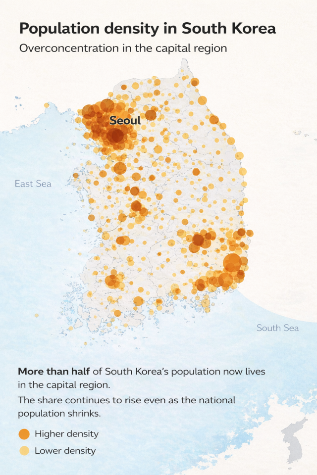 Map of South Korea showing high population density around capital generated by ChatGPT