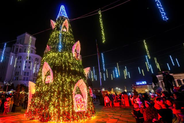 Skopje North Macedonia A New Years tree lighting ceremony was held at the main square in Skopje North Macedonia on Dec 15