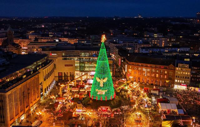 A 45-meter-high Christmas tree was erected at the Christmas market in Dortmund western Germany on Dec 5