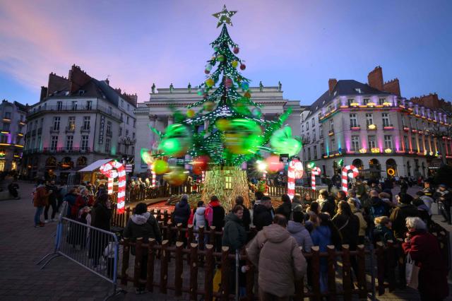 Christmas tree carousel was installed in downtown Nantes France on Dec 22