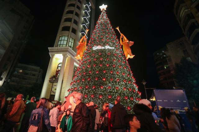A Christmas tree was lit in the Ashrafieh area of Beirut Lebanon on Dec 12