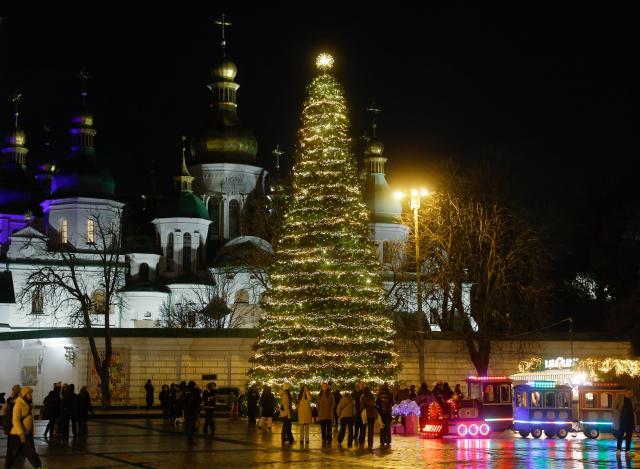 A Christmas tree was erected in downtown Kyiv Ukraine on Dec 22