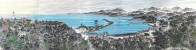 김명화 작가의 동해 영원을 잇다는 동해 해안과 항구 도시를 담은 수묵 및 혼합기법 작품들로 구성되어 있다 사진이동원 기자