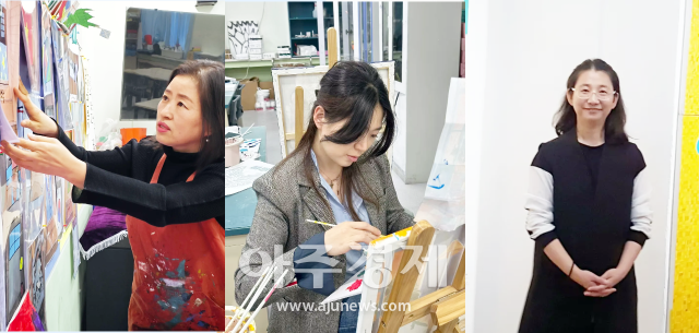왼쪽부터 이미경 교사 서혜빈 교사 황미선 원장사진2025 아주국제미술대전 운영위원회