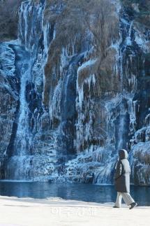 [포토] 영하권 강추위에 얼음 옷 입기 시작한 홍제폭포