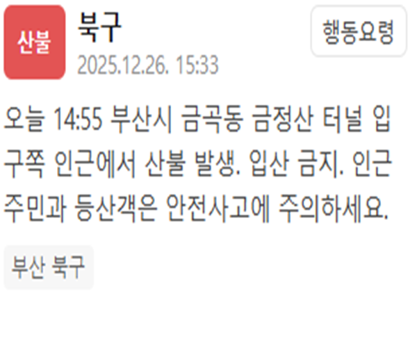 부산 금정산 터널 입구 인근서 산불 발생…"입산 금지"