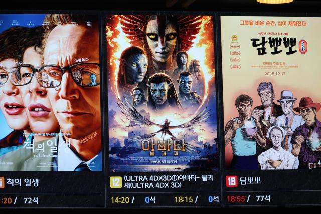 A cinema ticket kiosk screen shows that there are no remaining seats available for Avatar 3 at CGV in Yongsan Seoul Dec 30 AJP Han Jun-gu