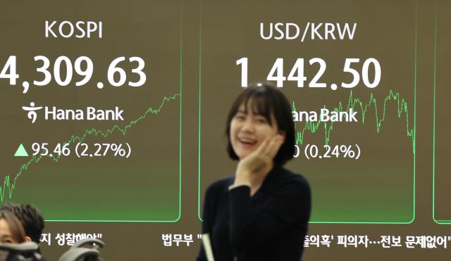 2026년 첫 거래일인 지난 2일 서울 중구 하나은행 딜링룸 모니터에 코스피 종가가 표시되고 있다 사진연합뉴스