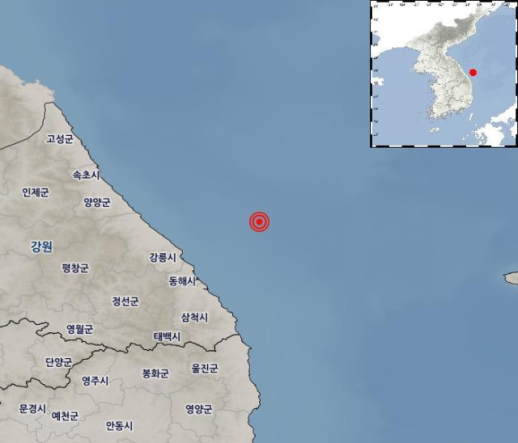 강원 동해시 북동쪽 해역서 규모 2.2 지진 발생