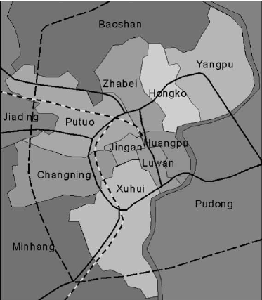 The location of Luwan district in central Shanghai 