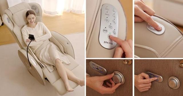 소비자가 스노크 체어의 다양한 기능을 체험하는 모습 사진이노브엠