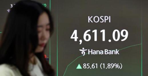 [포토] 처음 보는 코스피 4,600 돌파