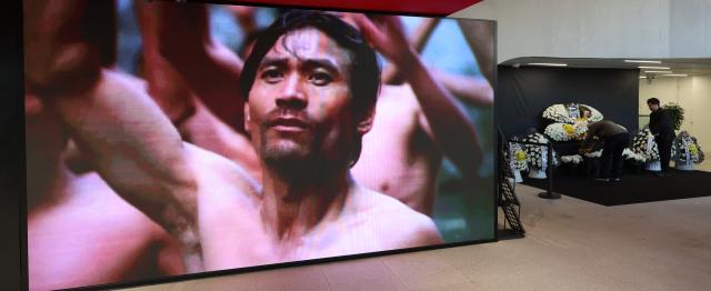 A compilation of films featuring the late actor Ahn Sung-ki is screened at the memorial space at the Seoul cinema center in Jung-gu Seoul Jan 7 2026 AJP Han Jun-gu