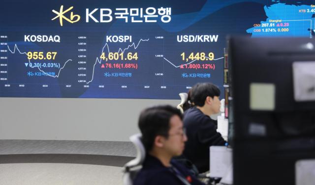 [별별금융] 4600도 뚫은 코스피…장외 대결에 은행 딜링룸 '후끈'