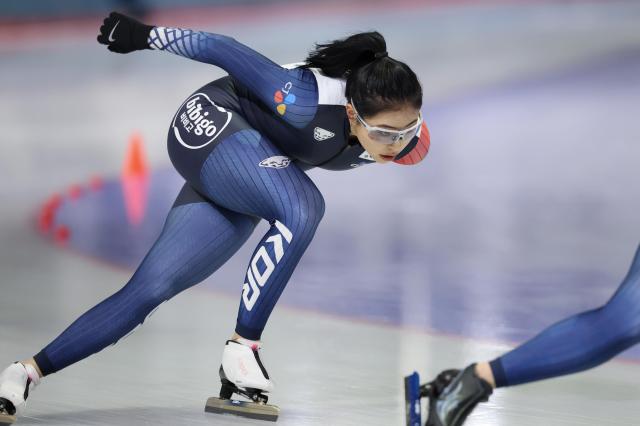Speed skating athlete Lee Na-hyun trains at Taereung International Ice Rink in Nowon-gu Seoul about a month ahead of the Milano Cortina 2026 Winter Olympics opening Jan 8 2026 AJP Han Jun-gu