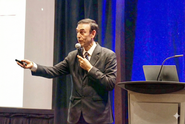 HP테크벤처스 벤처파트너 미첼 와인스톡이 7일 현지시각 라스베이거스에서 아주미디어그룹이 주최한 ‘AJP 글로벌 혁신 성장 서밋GIGS 2026’ 에서 강연 중이다 사진아주미디어그룹 CES 특별 취재단