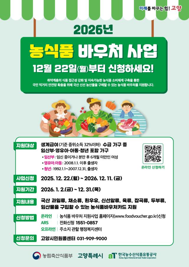 고양시, 농식품바우처 사업 확대 시행…1년간 월 최대 18만7000원 지원