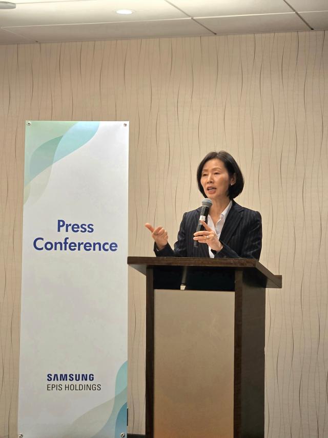 김경아 삼성에피스홀딩스 사장이 14일현지시간 미국 샌프란시스코에서 열린 기자 간담회에서 발언하고 있다사진삼성바이오에피스