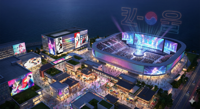 아레나와 쇼핑몰 숙박시설 카지노를 두루 갖춘 복합리조트 조감도 사진AI 이미지