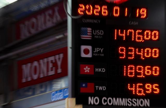 Foreign exchange rates are posted at a currency exchange booth in Myeongdong Seoul on Jan 19 AJP Yoo Na-hyun