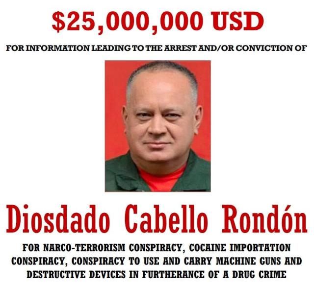 미 국무부 홈페이지에 공지된 카벨로 내무장관에 대한 현상수배 사진미 국무부 홈페이지