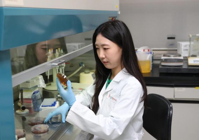 hy가 자체 개발한 프로바이오틱스 ‘HY7017’가 식품의약품안전처로부터 개별인정형 기능성 원료로 인정받았다 사진은 hy 중앙연구소에서 원료 연구 중인 연구원 모습 사진hy