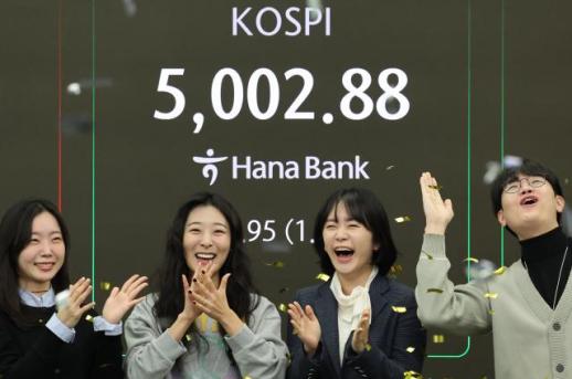 [마감시황] 코스피, 오천피 찍고 4950대 마감…개미군단이 이끌었다