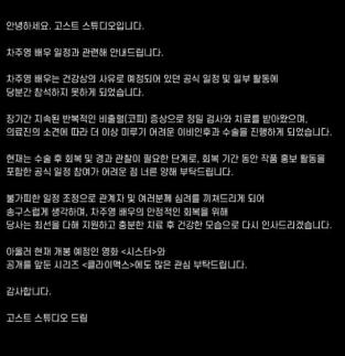 차주영 비출혈 증상으로 수술…당분간 활동 중단