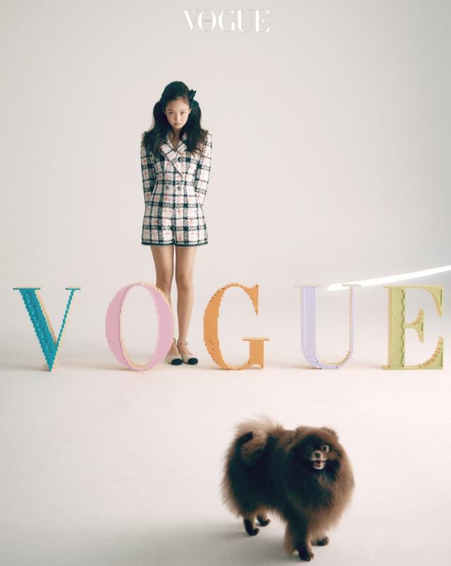 This photo captured from Vogue magazine show BlackPink Jenni with her dog Kuma Photo captured from Vogue magazine