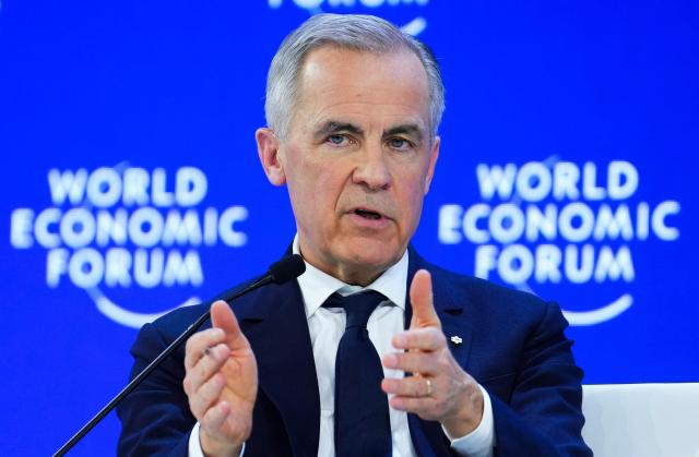 Canada Prime Minister Mark Carney delivers a speech at the World Economic Forum in Davos Switzerland on Tuesday January 20 2026 AP-Yonhap 