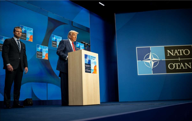 US President Donald Trump speaks at the NATO Hague Summit after securing historic defense spending commitments from NATO allies Screen capture from the 2026 NDS report