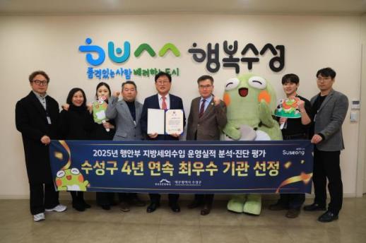 대구 수성구, 지방세외수입 운영실적 4년 연속 최우수 기관 선정